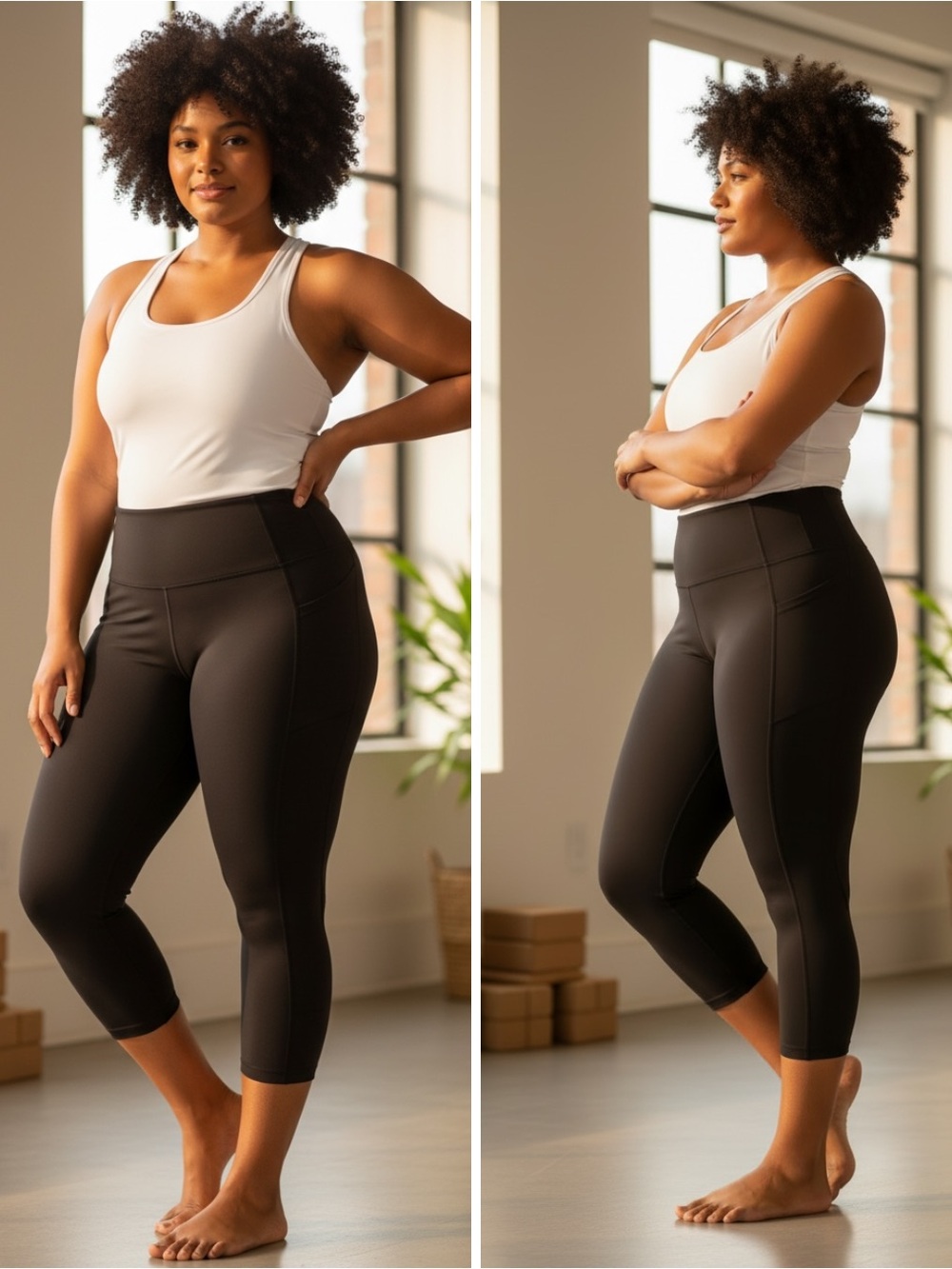 Xersion Plus Size Black EverContour Womens High Rise 23" Cropped Legging